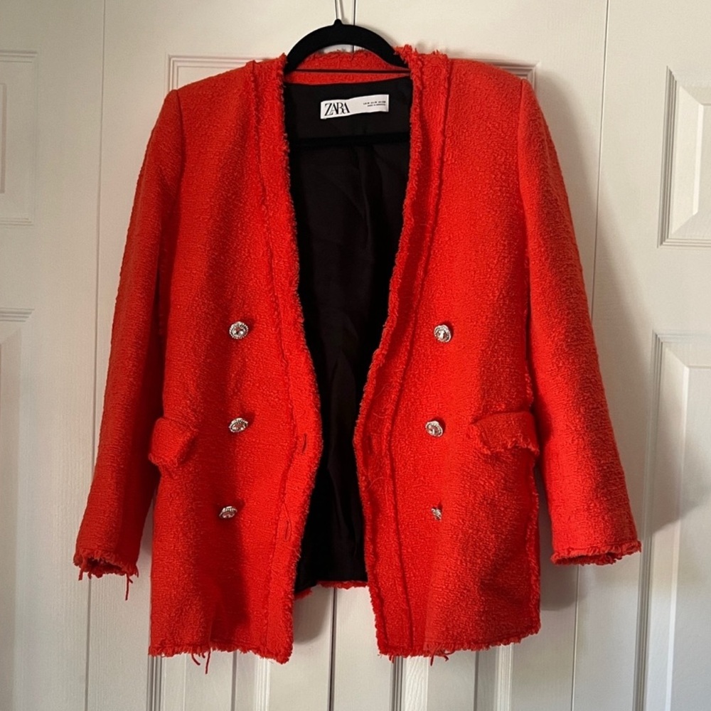 Zara Women's Coral Textured Blazer